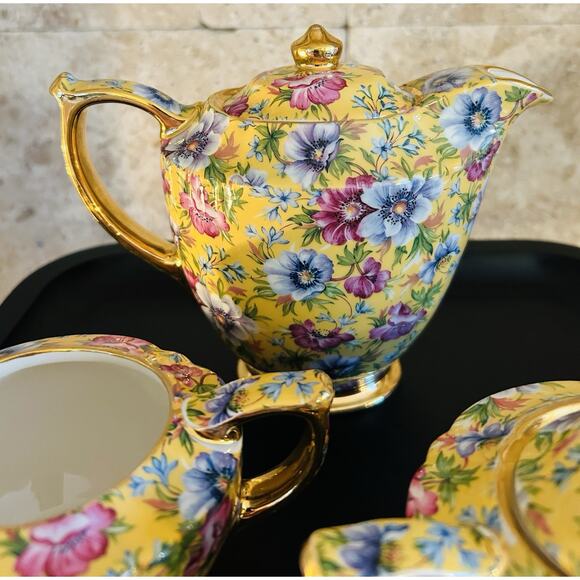 JAMES SADLER SOPHIE CHINTZ MINI COFFEE POT, CREAMER, AND SUGAR - VINTAGE/RARE - Picture 6 of 10